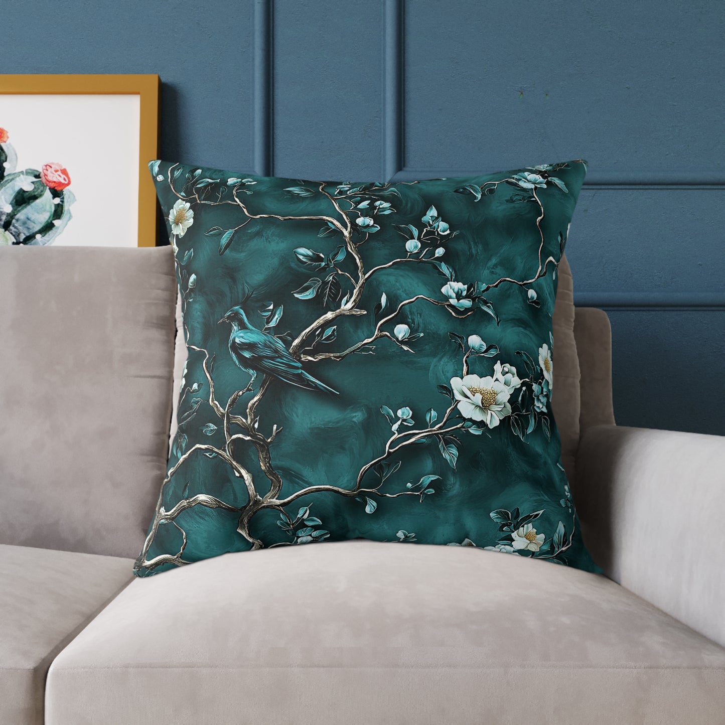 Blue Vine Chinoiseries 2 - Square Poly Canvas Pillow UK