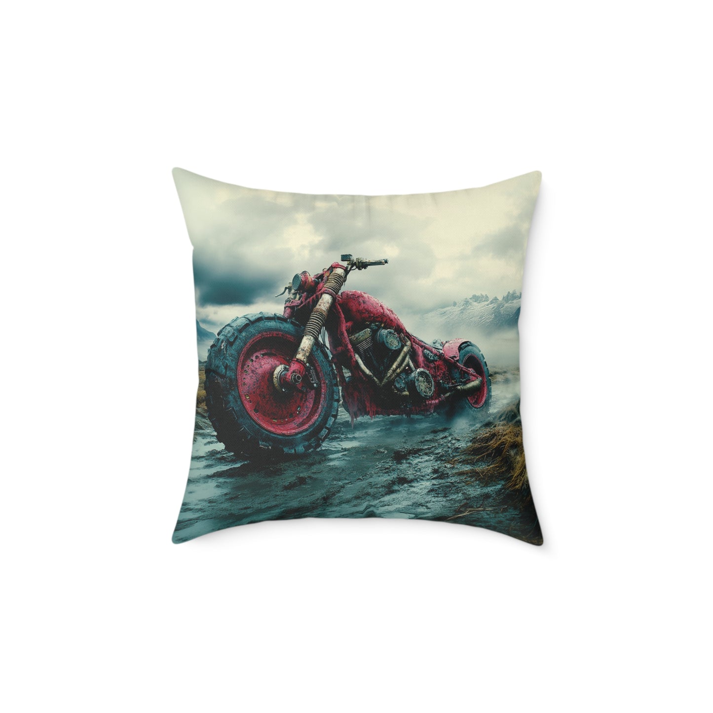 Apocalyptic Motorcycle - Square Poly Canvas Pillow UK