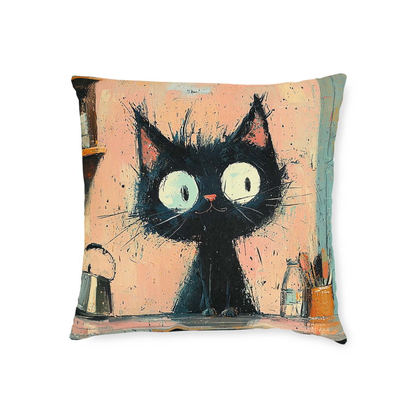 Scruffy Cat 2 -Square Cushion - UK