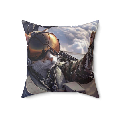Top Gun Cat - Spun Polyester Square Pillow - USA