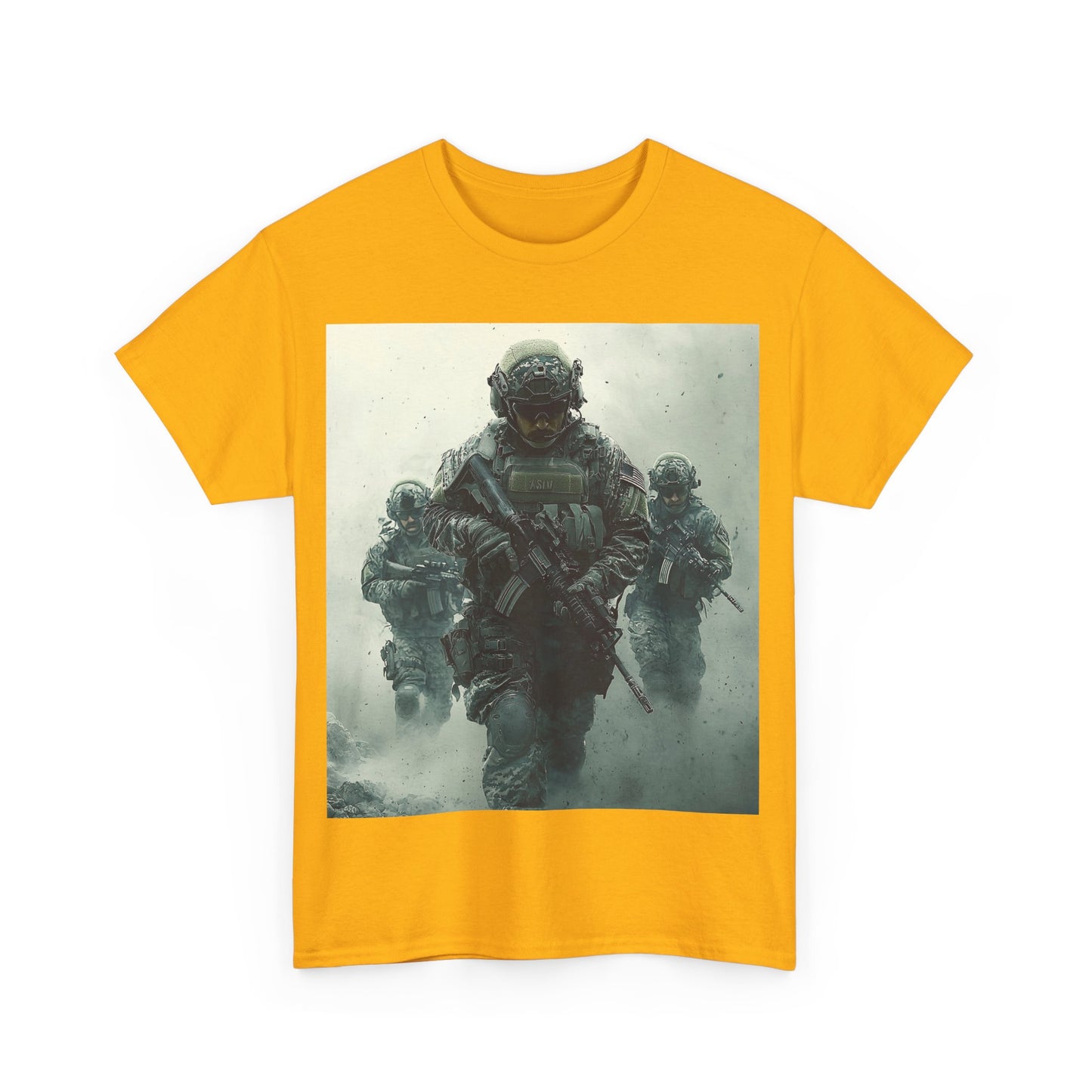 Heavy Cotton Tee - Military Action Print Tee UK