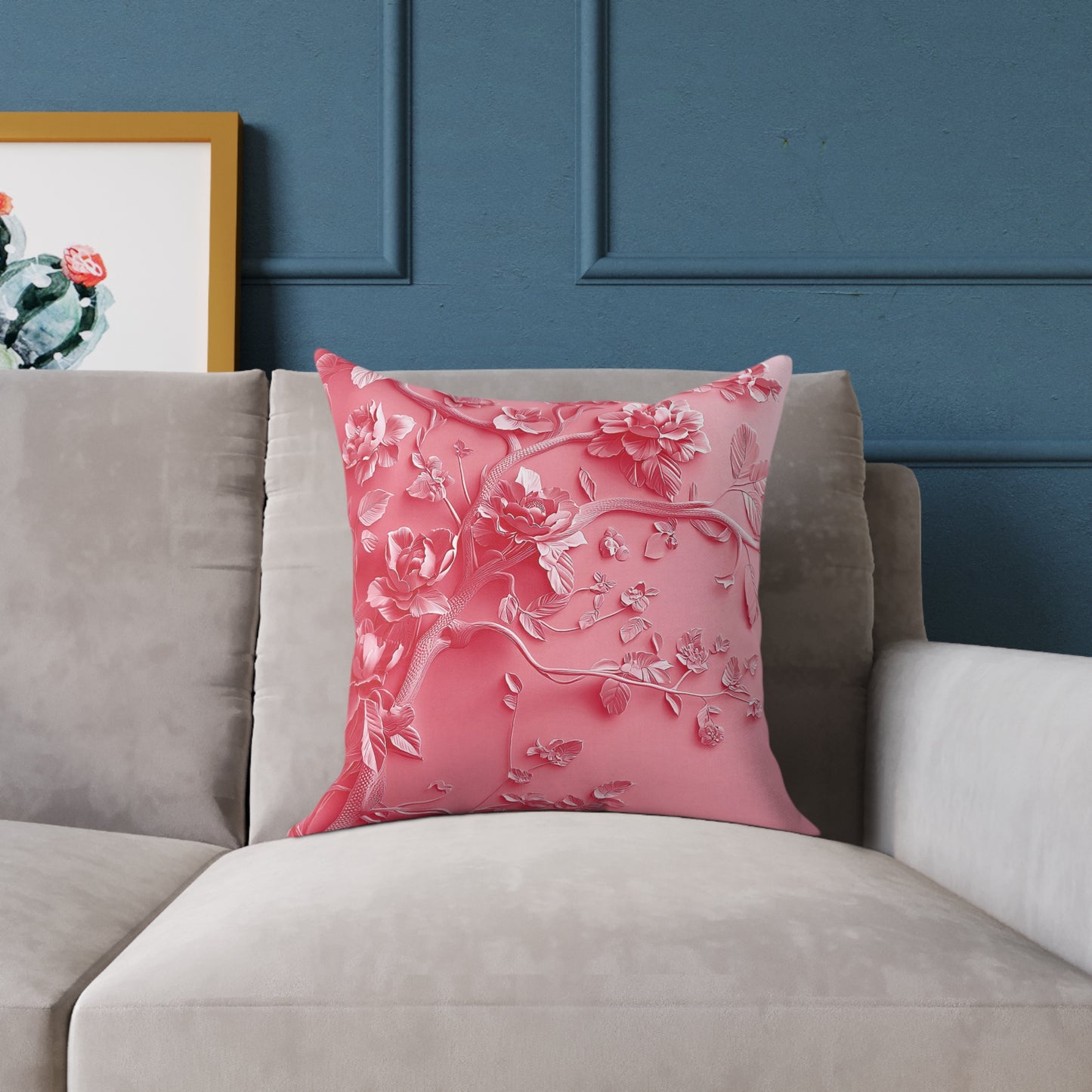 Pink Vine 2 Chinoiseries - Square Poly Canvas Pillow UK