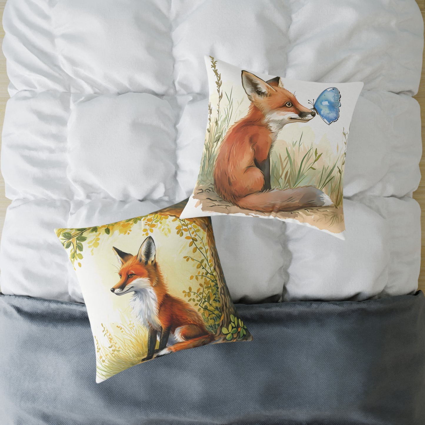 Cute Foxes - Square Poly Canvas Pillow - UK