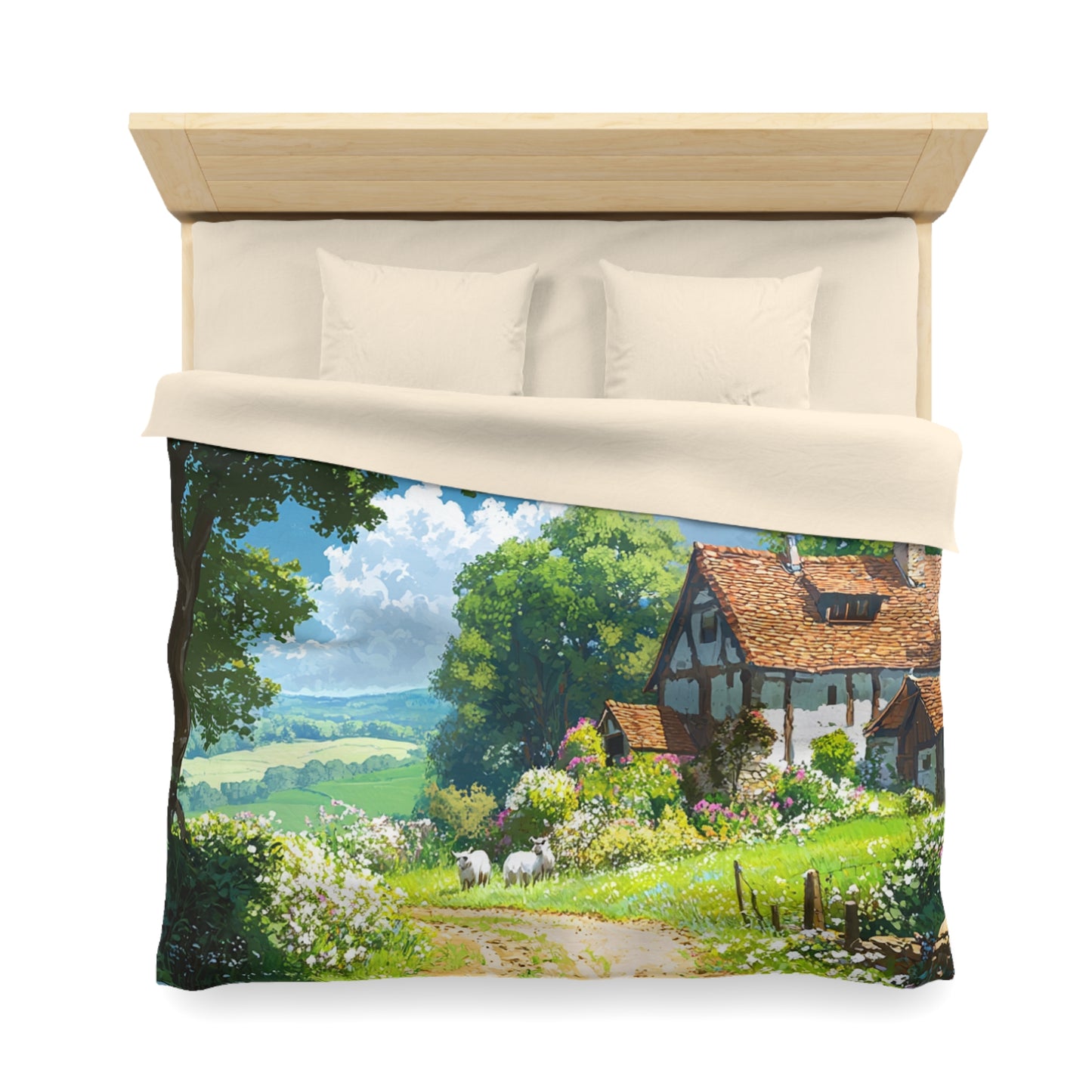English Cottage In The Countryside - Microfiber Duvet Cover USA and UK