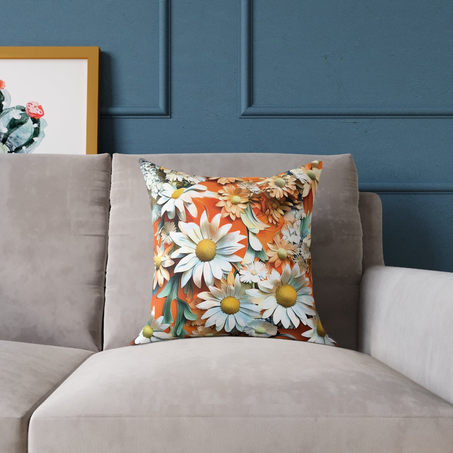 **Daisy Chinoiseries - Square Poly Canvas Pillow UK