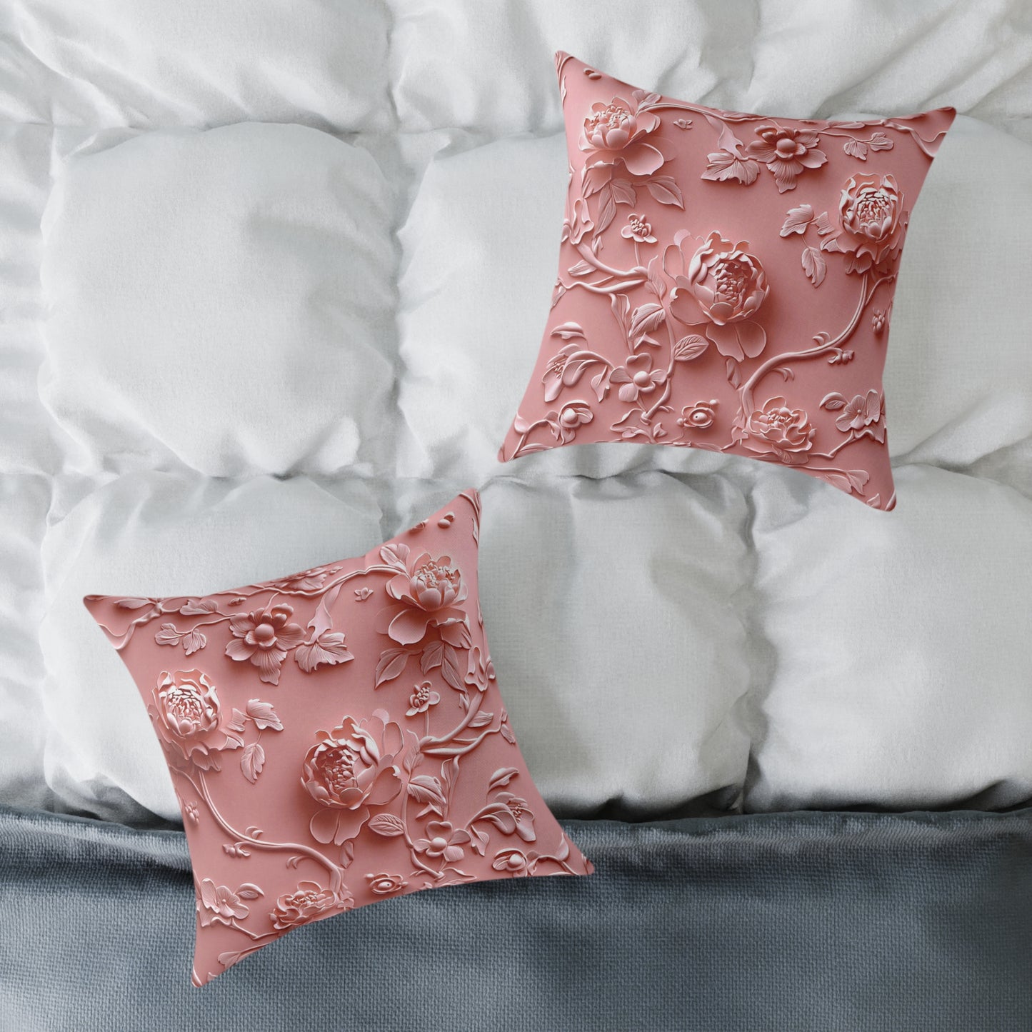 **Pink Vine Chinoiseries - Square Poly Canvas Pillow UK