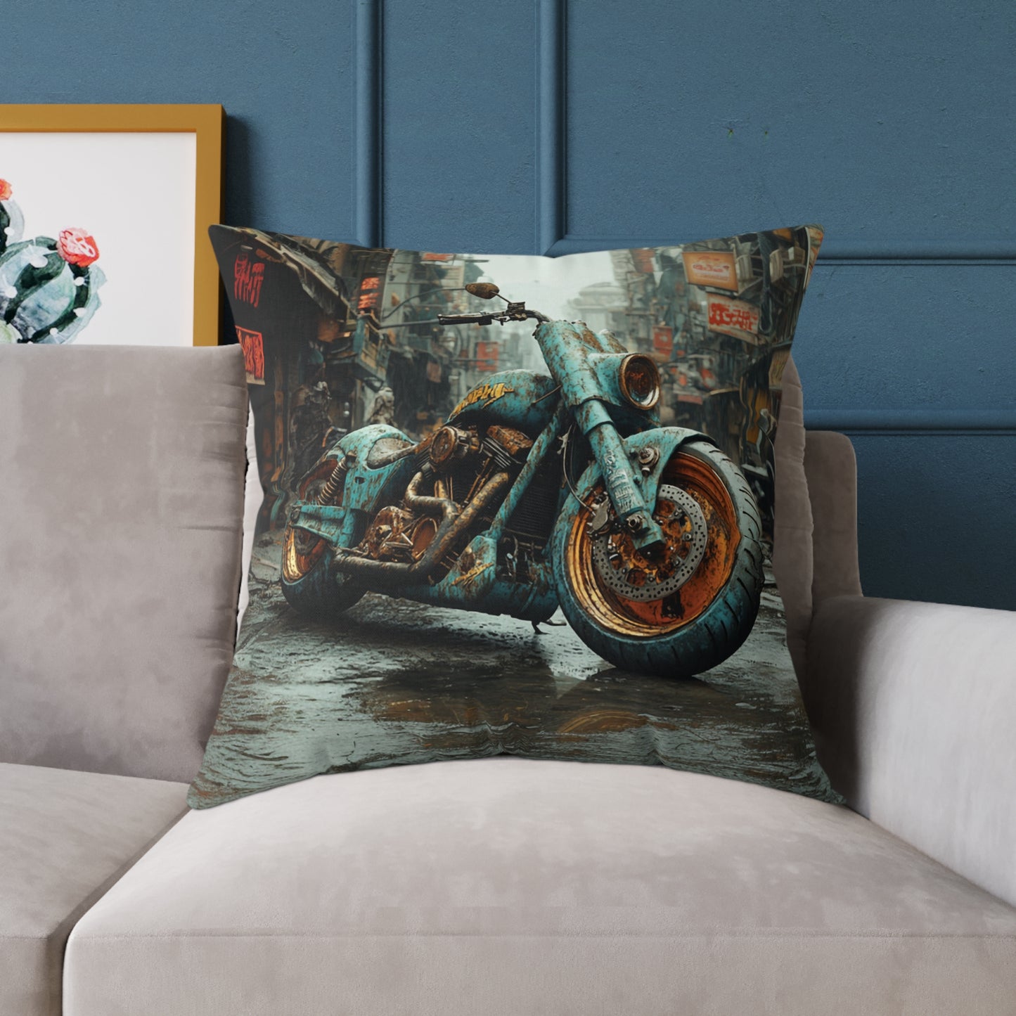 Apocalyptic Motorcycle 2 - Square Poly Canvas Pillow UK