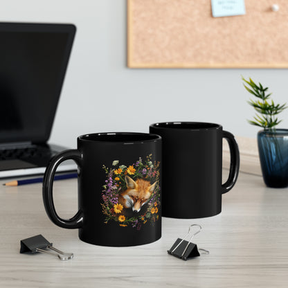 Floral Fox #3 - 11oz Black Mug