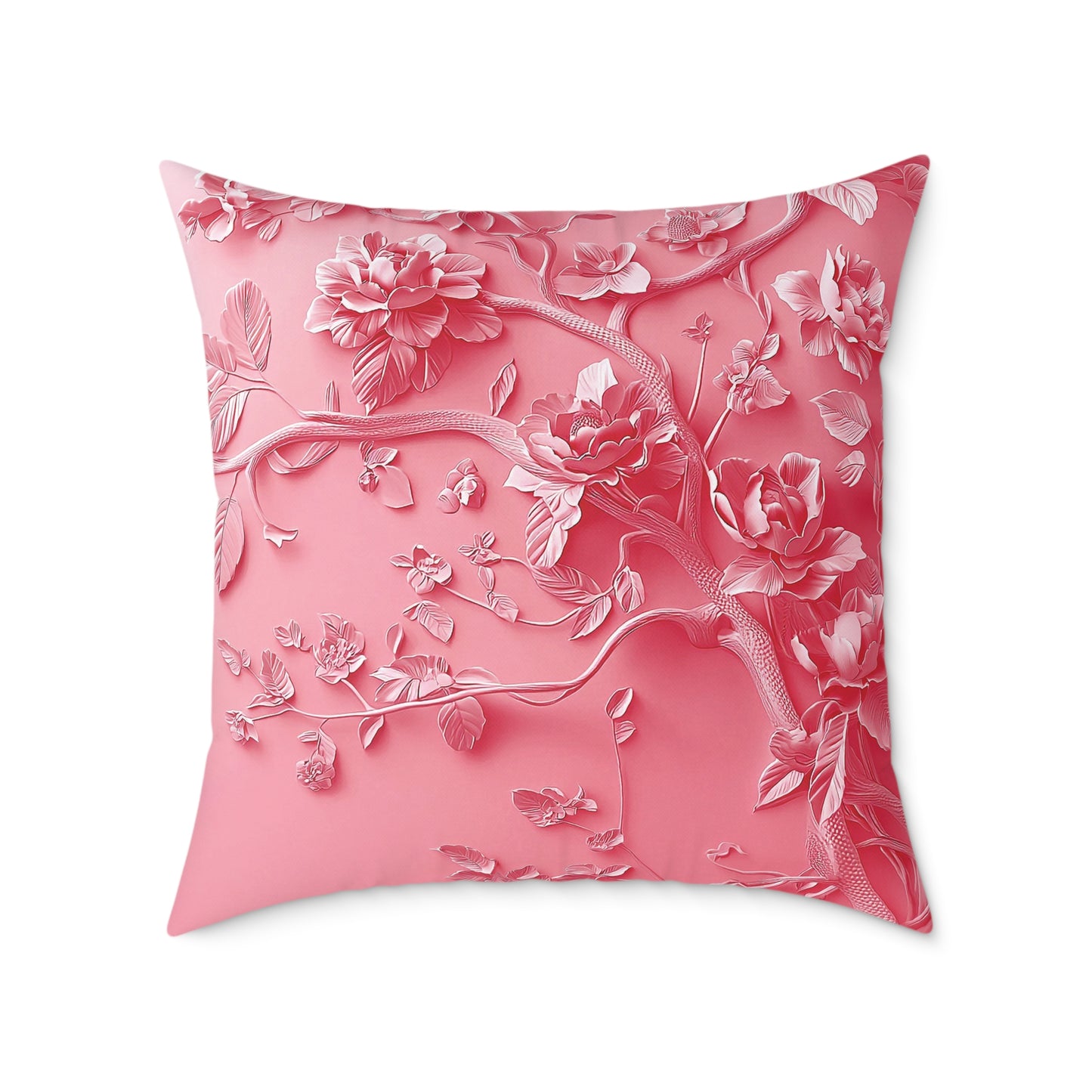 Pink Vine 2 Chinoiseries - Square Poly Canvas Pillow UK