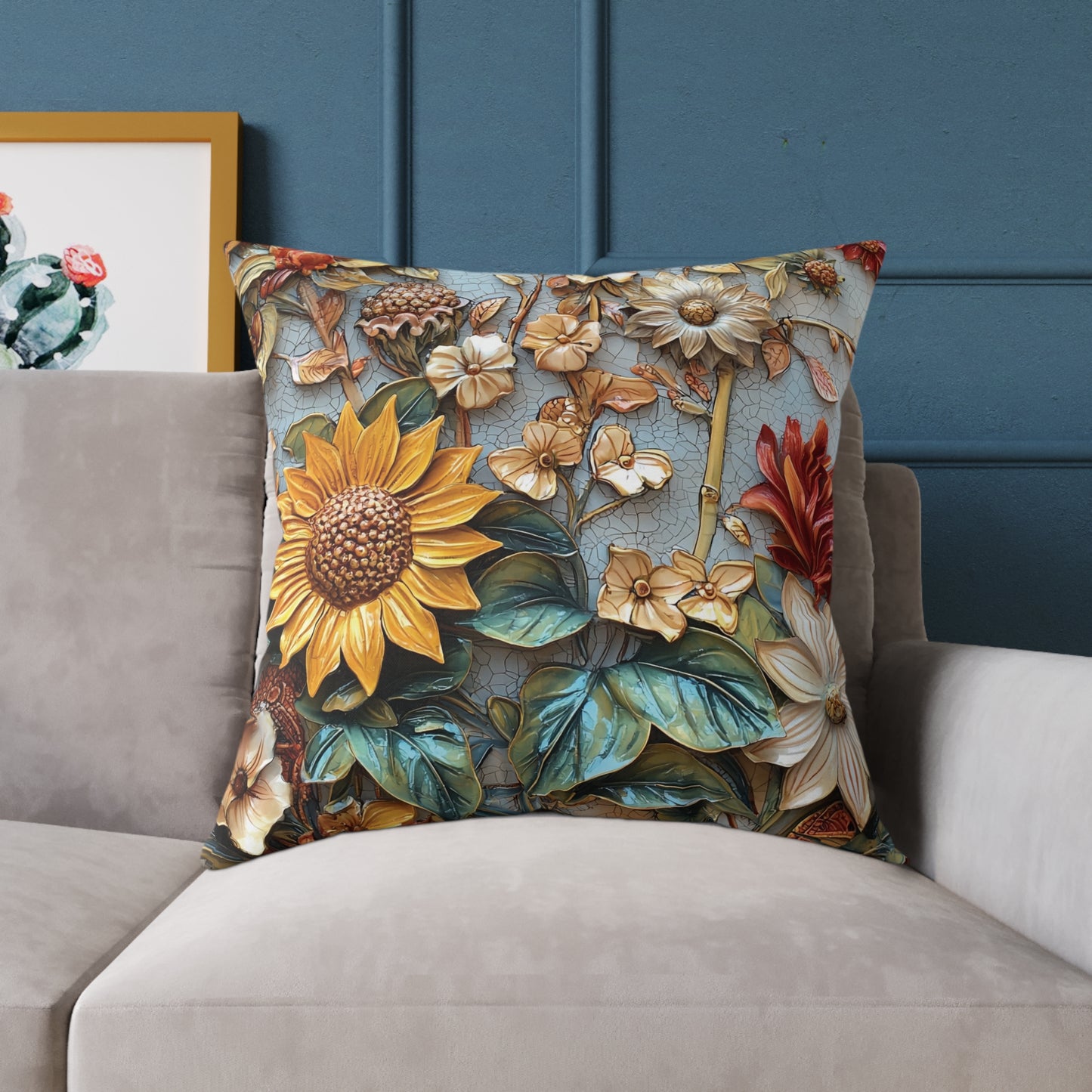 **Flowers 2 Chinoiseries - Square Poly Canvas Pillow UK