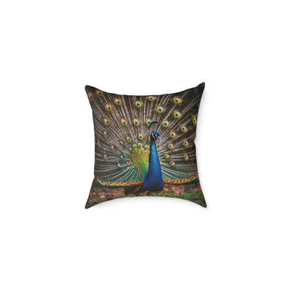 Rainbow Peacock 2 - Square Poly Canvas Pillow - UK