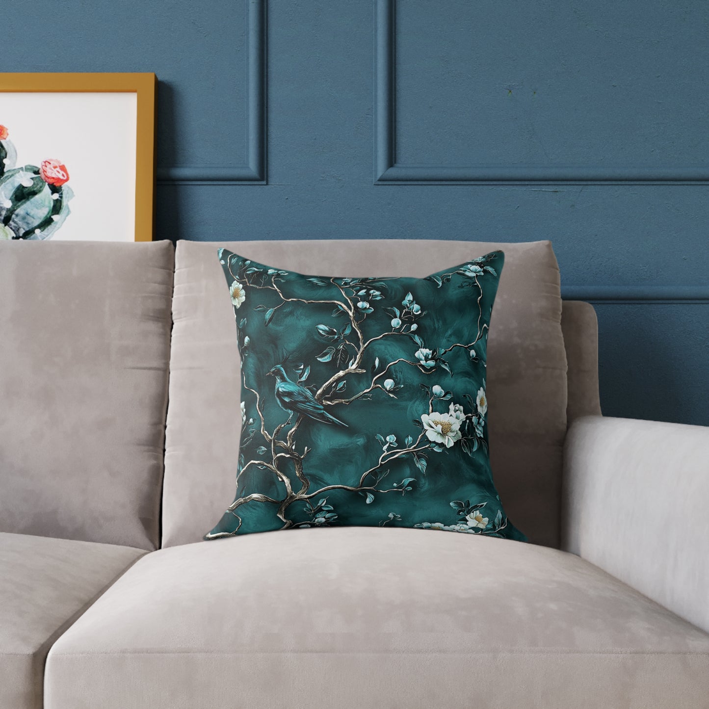 Blue Vine Chinoiseries 2 - Square Poly Canvas Pillow UK