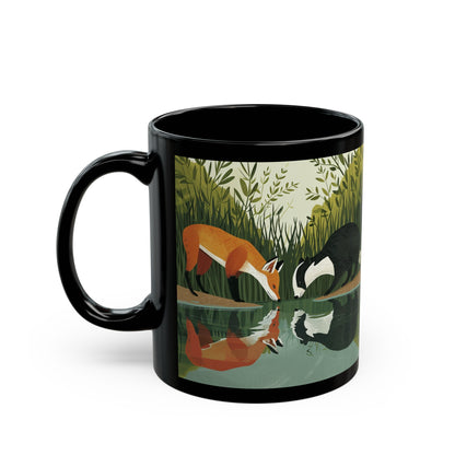 Fox and Badger #2 - 11oz Black Mug UK