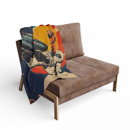 Retro Space Adventure Fleece Blanket 5 - Cosy Gift for Sci-Fi Lovers UK