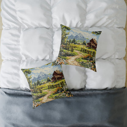 Countryside Nature 2 (Cross-Stitch Effect) - Square Poly Canvas Pillow - UK