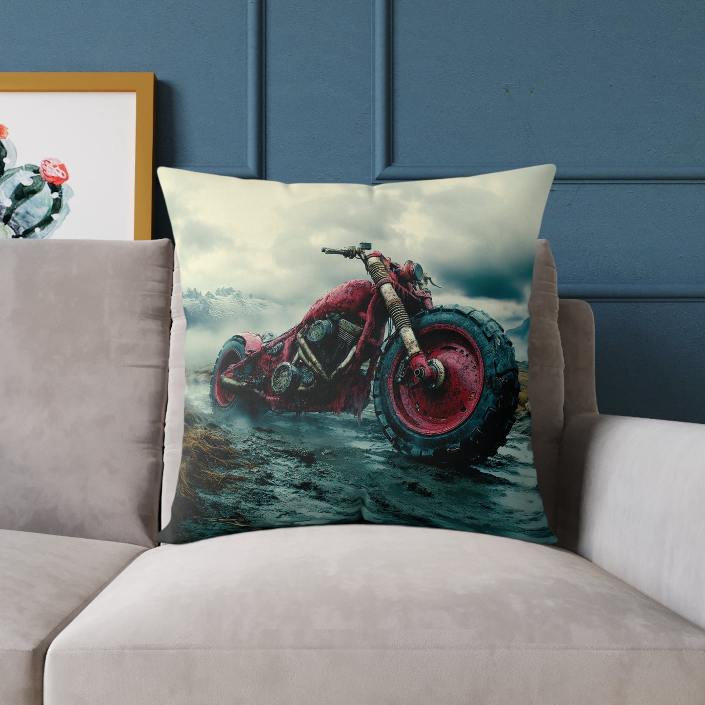Apocalyptic Motorcycle - Square Poly Canvas Pillow UK