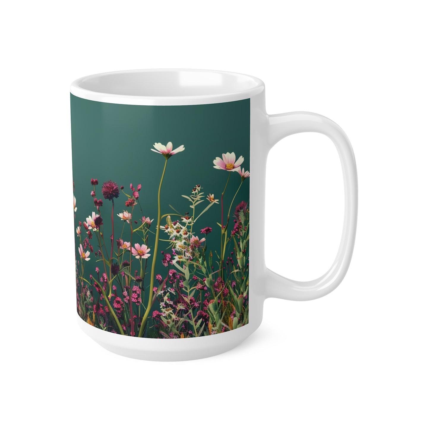 Teal Meadow - Ceramic Coffee Cups, 11oz, 15oz - UK