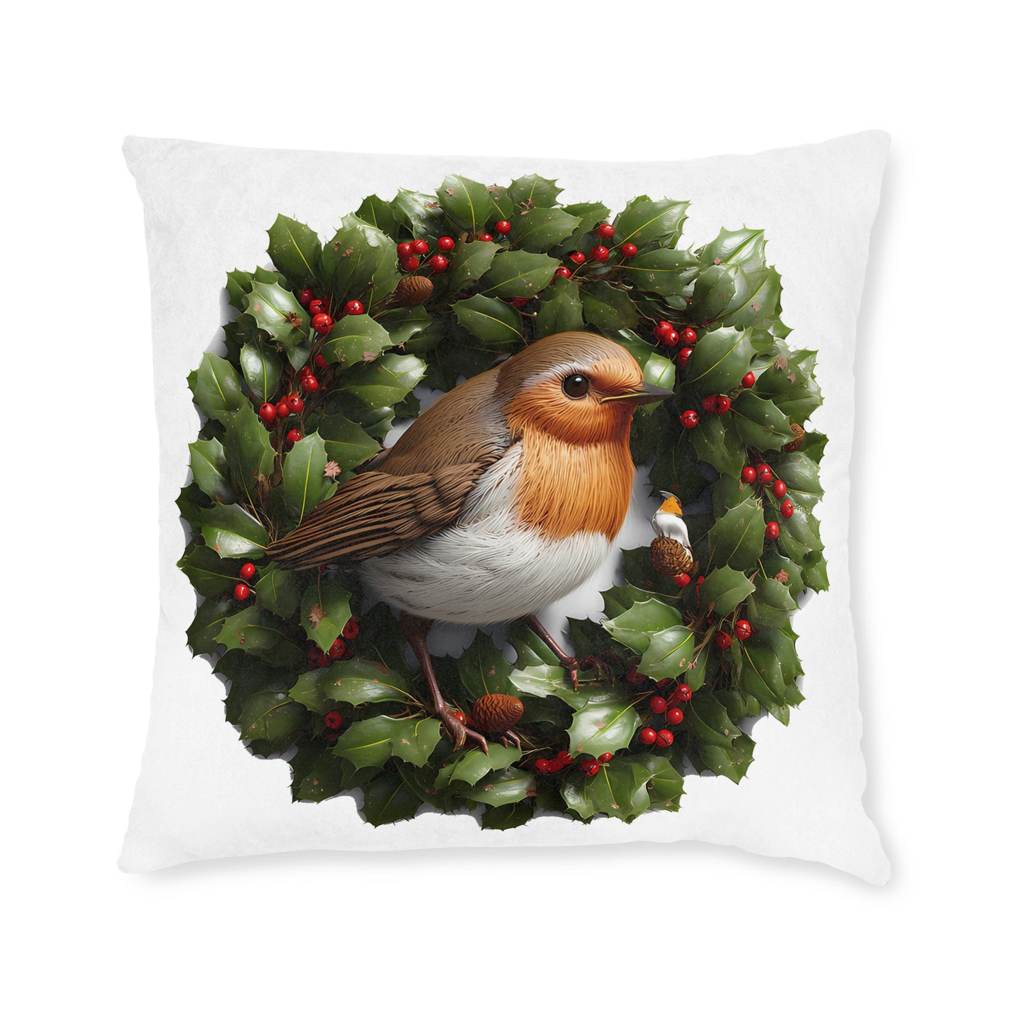 Christmas Robin Sat On A Holly Wreath - UK