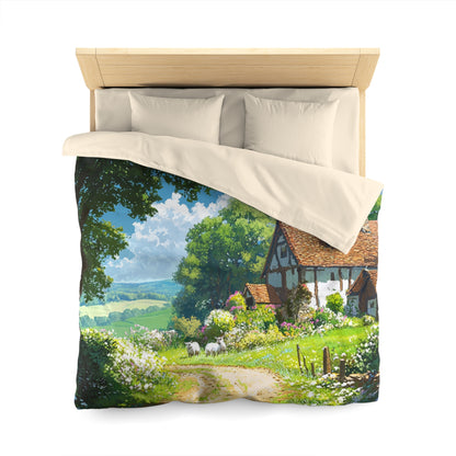 English Cottage In The Countryside - Microfiber Duvet Cover USA and UK
