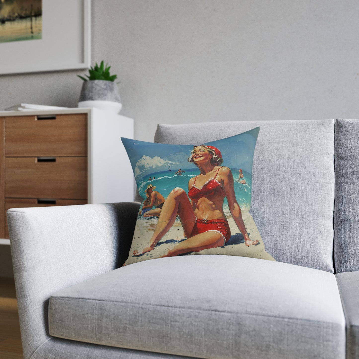 A Day At The Beach Retro - Square Pillow - UK