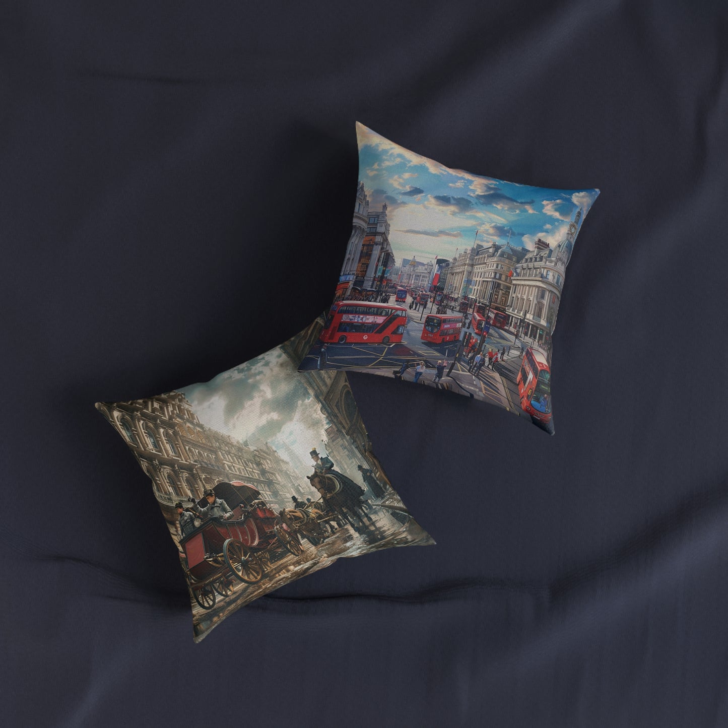London Then and Now - Square Pillow - UK