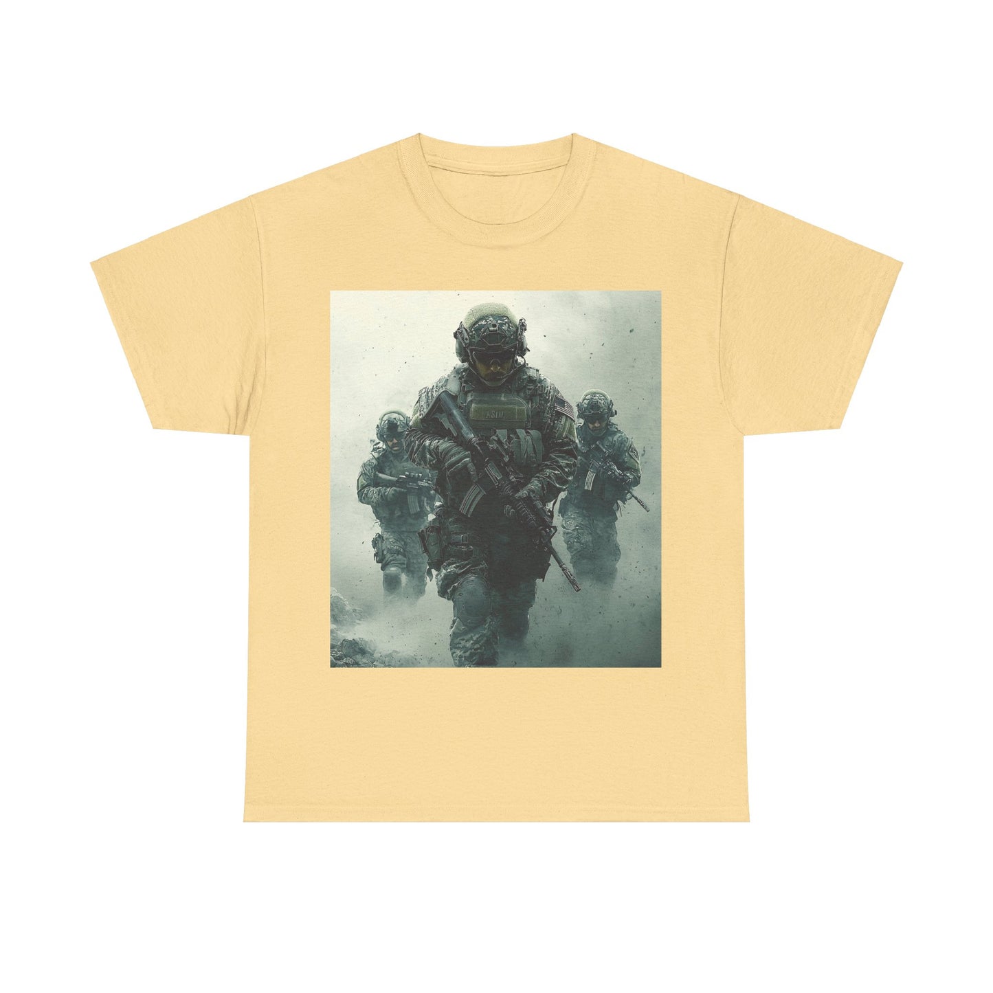 Heavy Cotton Tee - Military Action Print Tee UK
