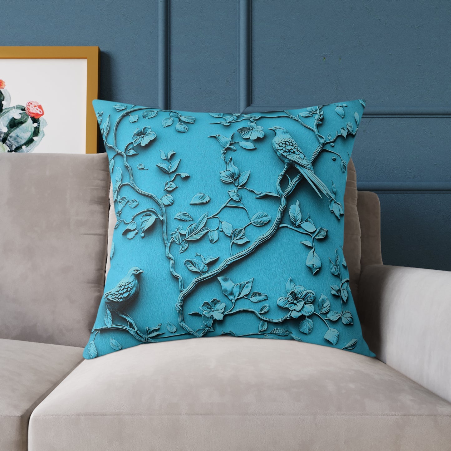 **Blue Vine Chinoiseries - Square Poly Canvas Pillow UK