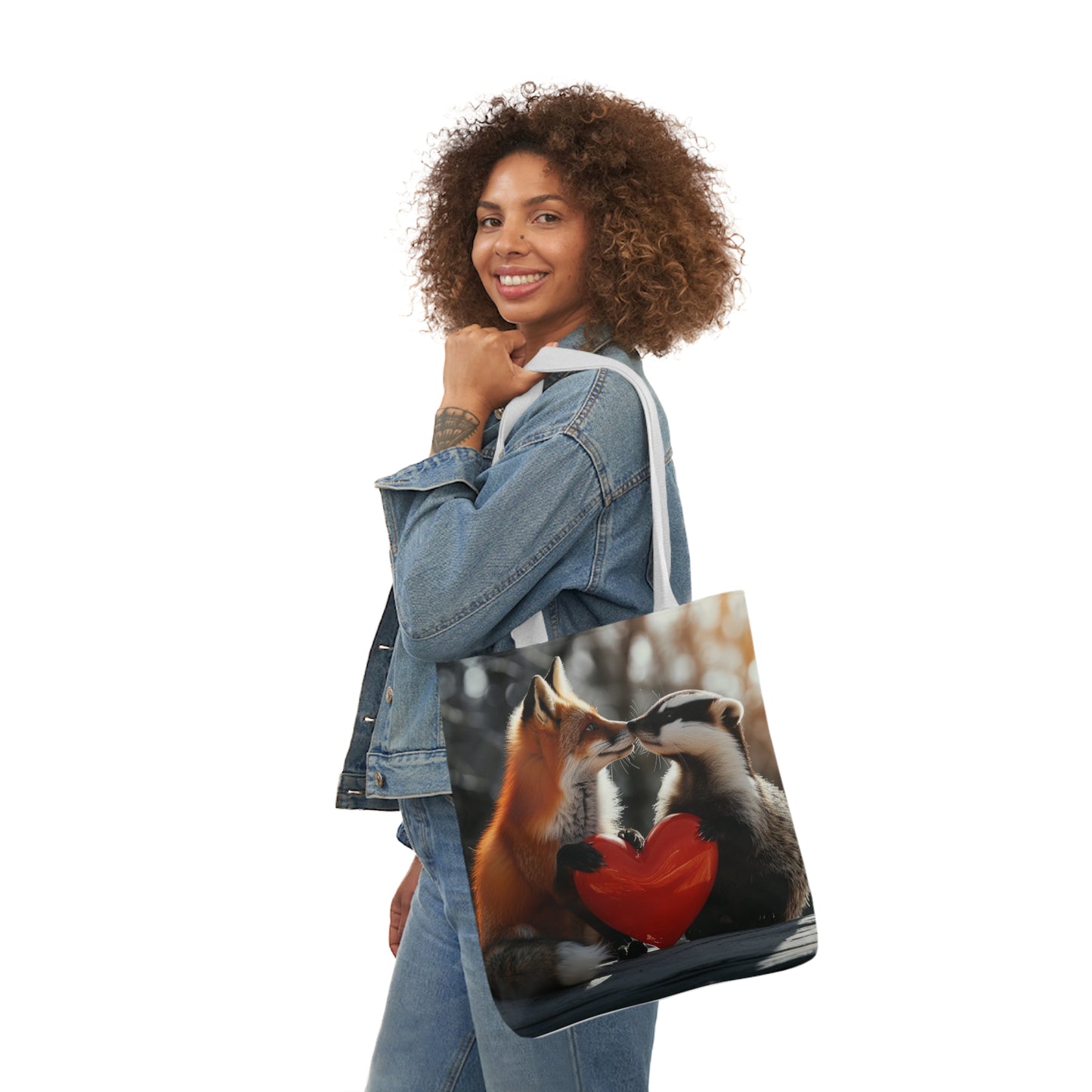 Fox Heart Polyester Canvas Tote Bag (AOP)