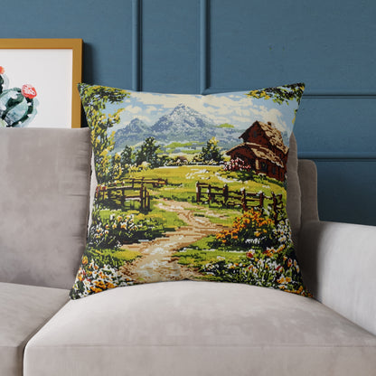 Countryside Nature 2 (Cross-Stitch Effect) - Square Poly Canvas Pillow - UK