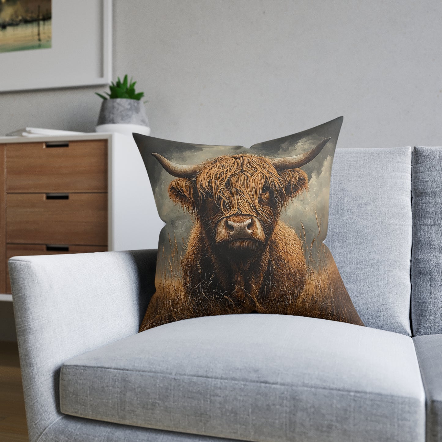 Rustic Highland Cow Square Country Cushion - Cosy Farmhouse Decor UK