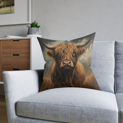 Rustic Highland Cow Square Country Cushion - Cosy Farmhouse Decor UK