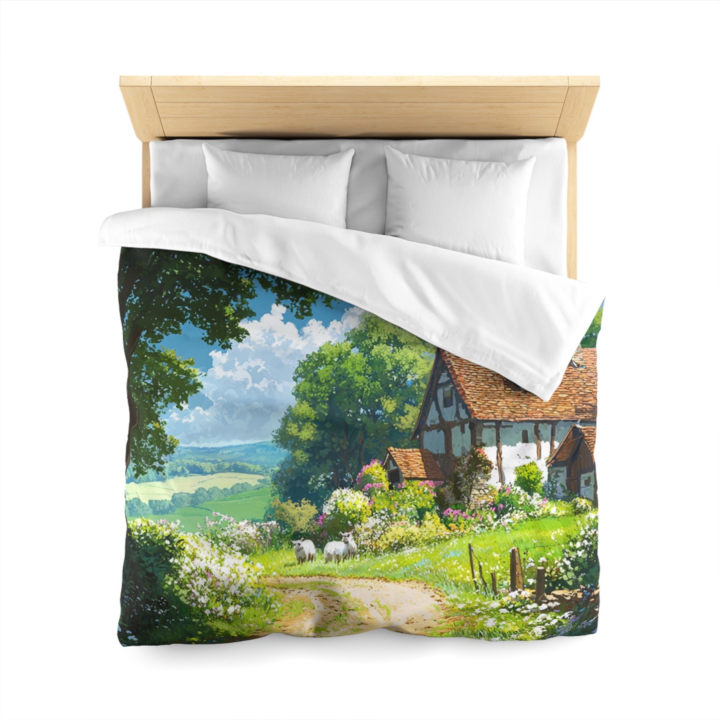 English Cottage In The Countryside - Microfiber Duvet Cover USA and UK