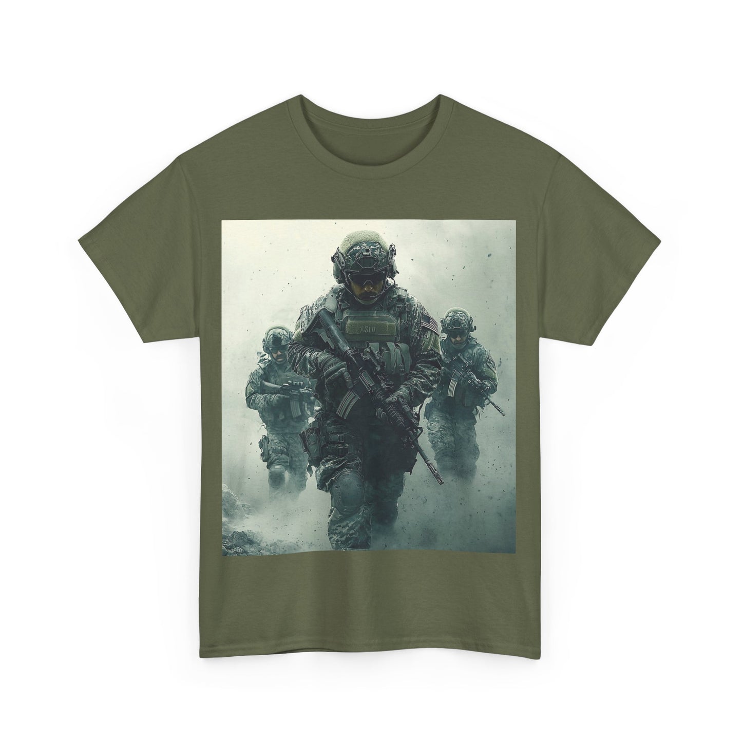 Heavy Cotton Tee - Military Action Print Tee UK