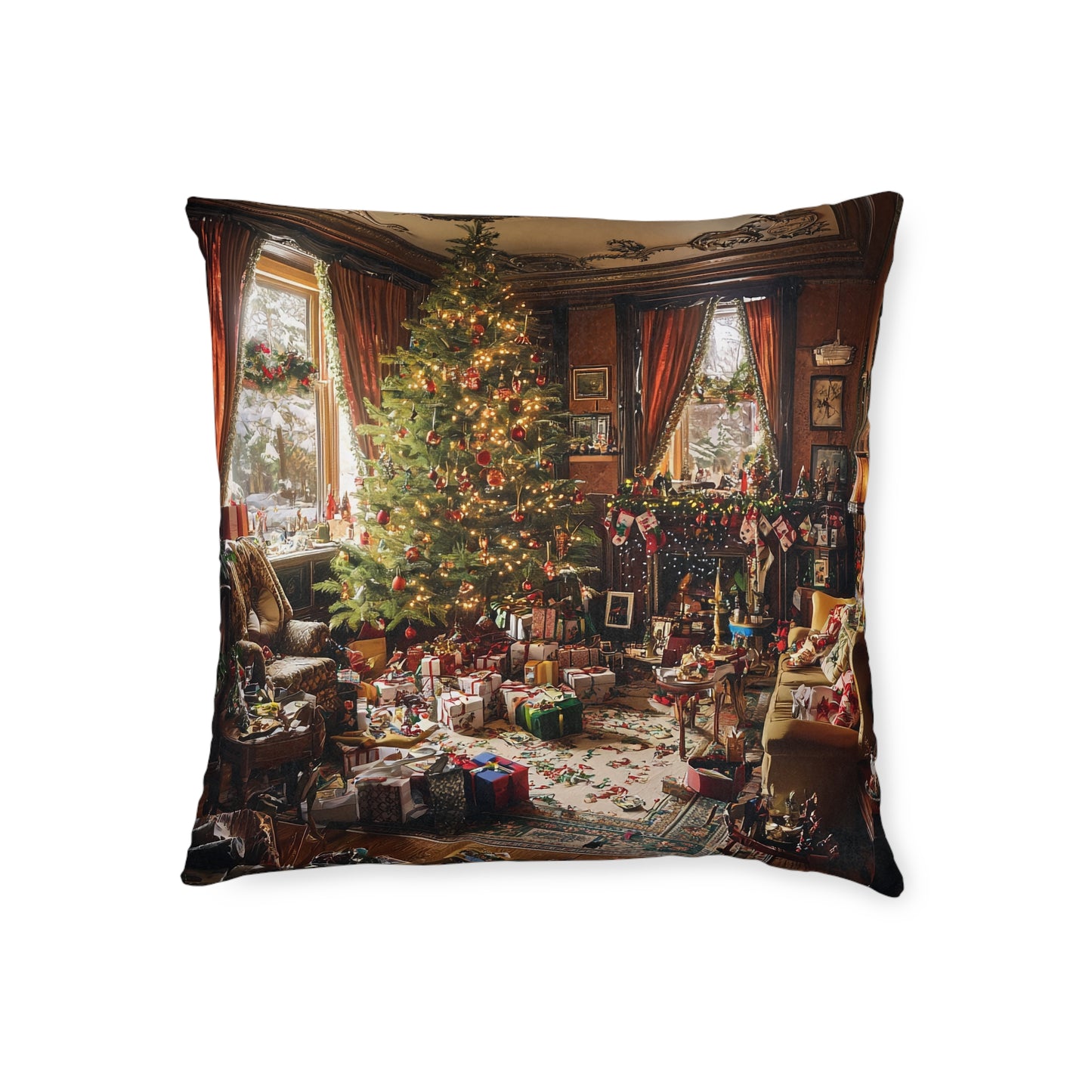 Cosy Christmas Square Pillow - Festive Home Decor UK