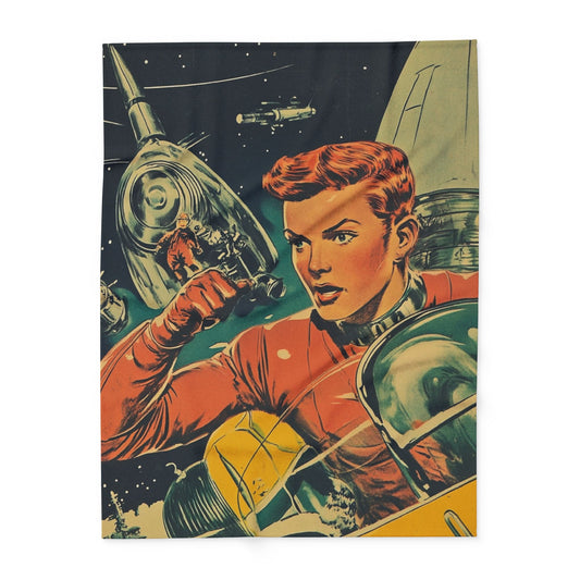 Retro Space Adventure Fleece Blanket 3 - Cosy Gift for Sci-Fi Lovers UK