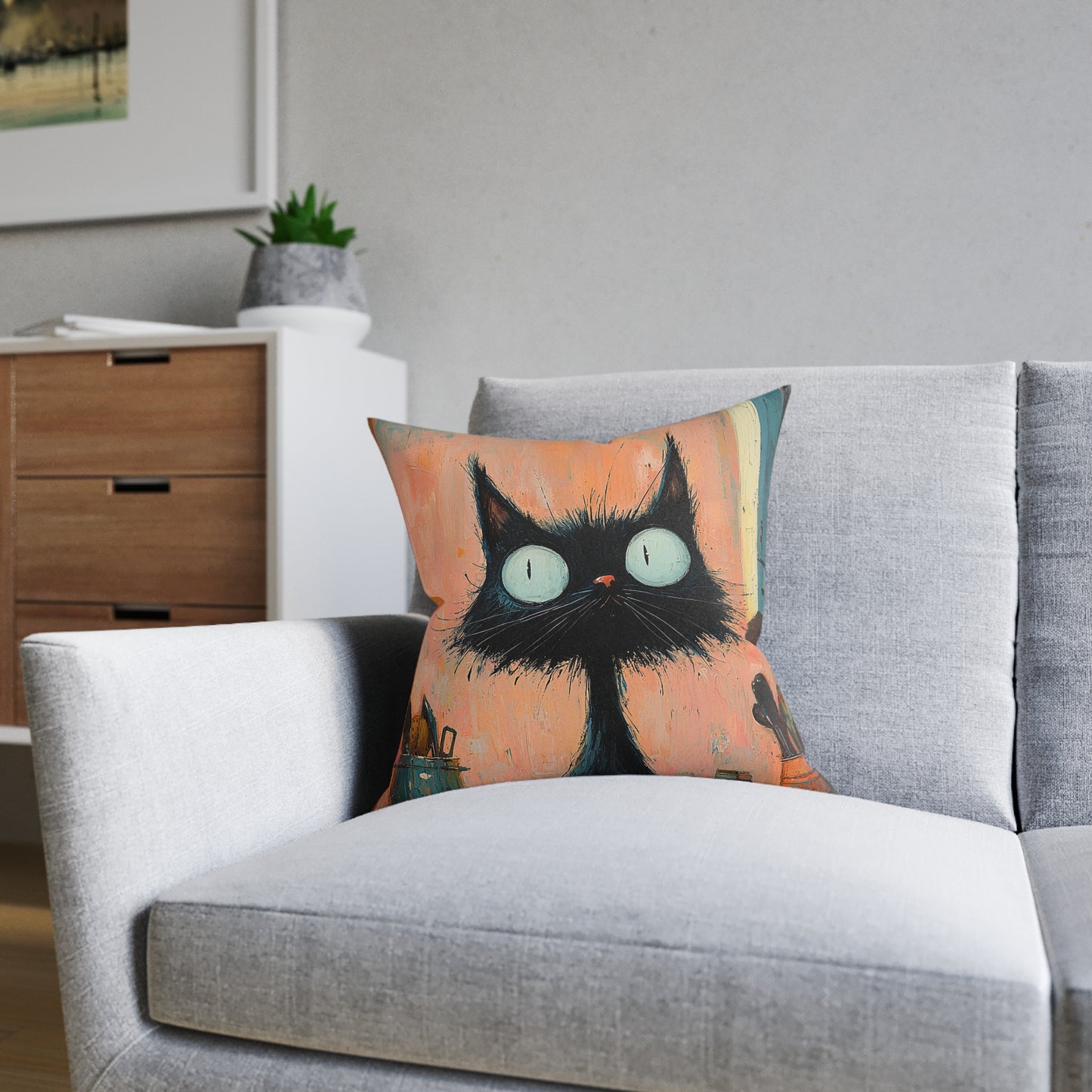 Scruffy Cat 1 -Square Cushion - UK
