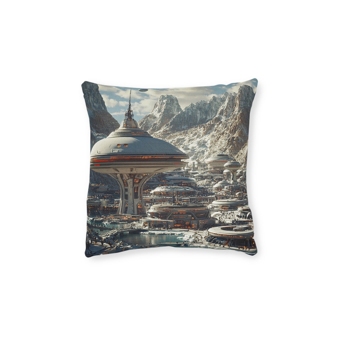 Futuristic Cityscape 2 Square Pillow - Cyberpunk Cityscape Design - UK