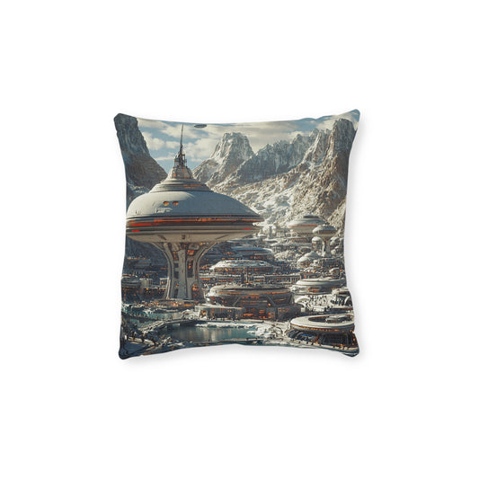 Futuristic Cityscape 2 Square Pillow - Cyberpunk Cityscape Design - UK