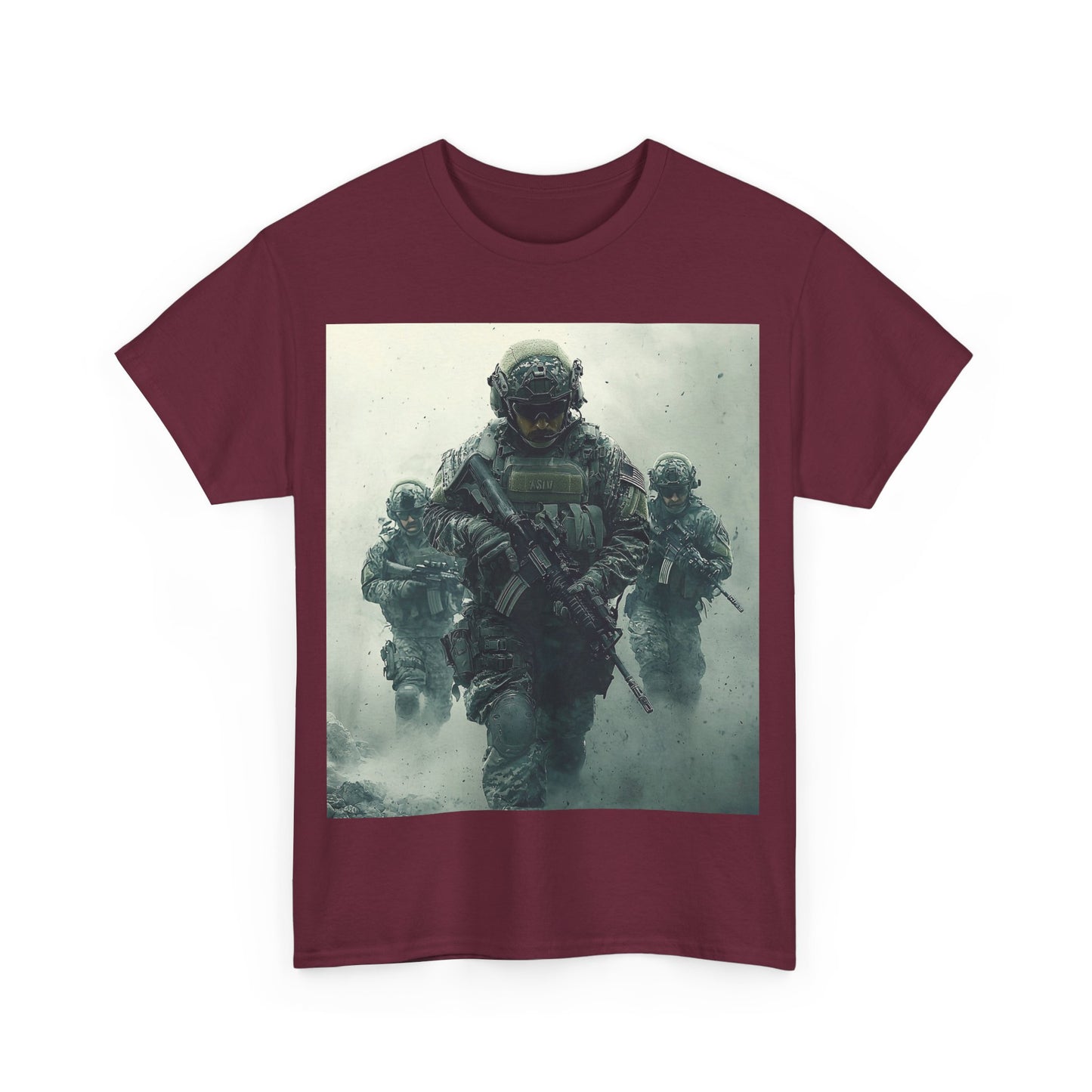 Heavy Cotton Tee - Military Action Print Tee UK