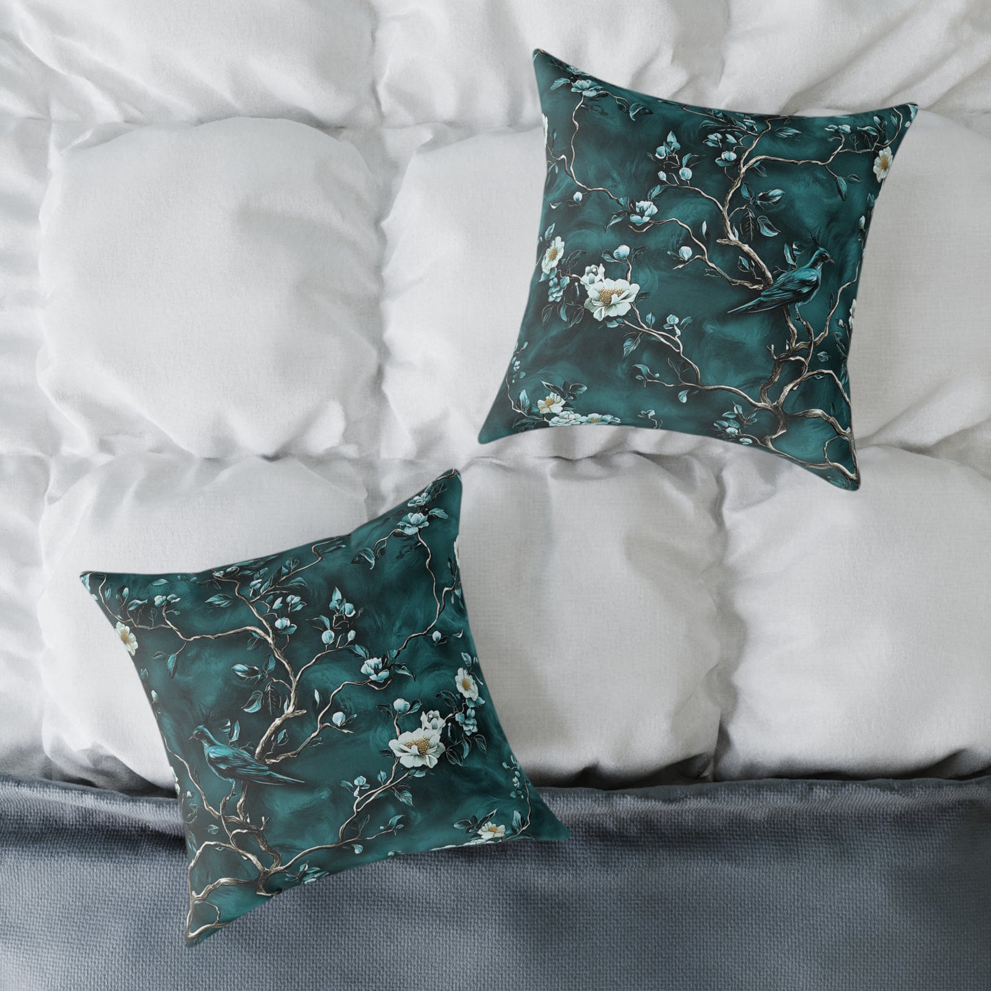 Blue Vine Chinoiseries 2 - Square Poly Canvas Pillow UK