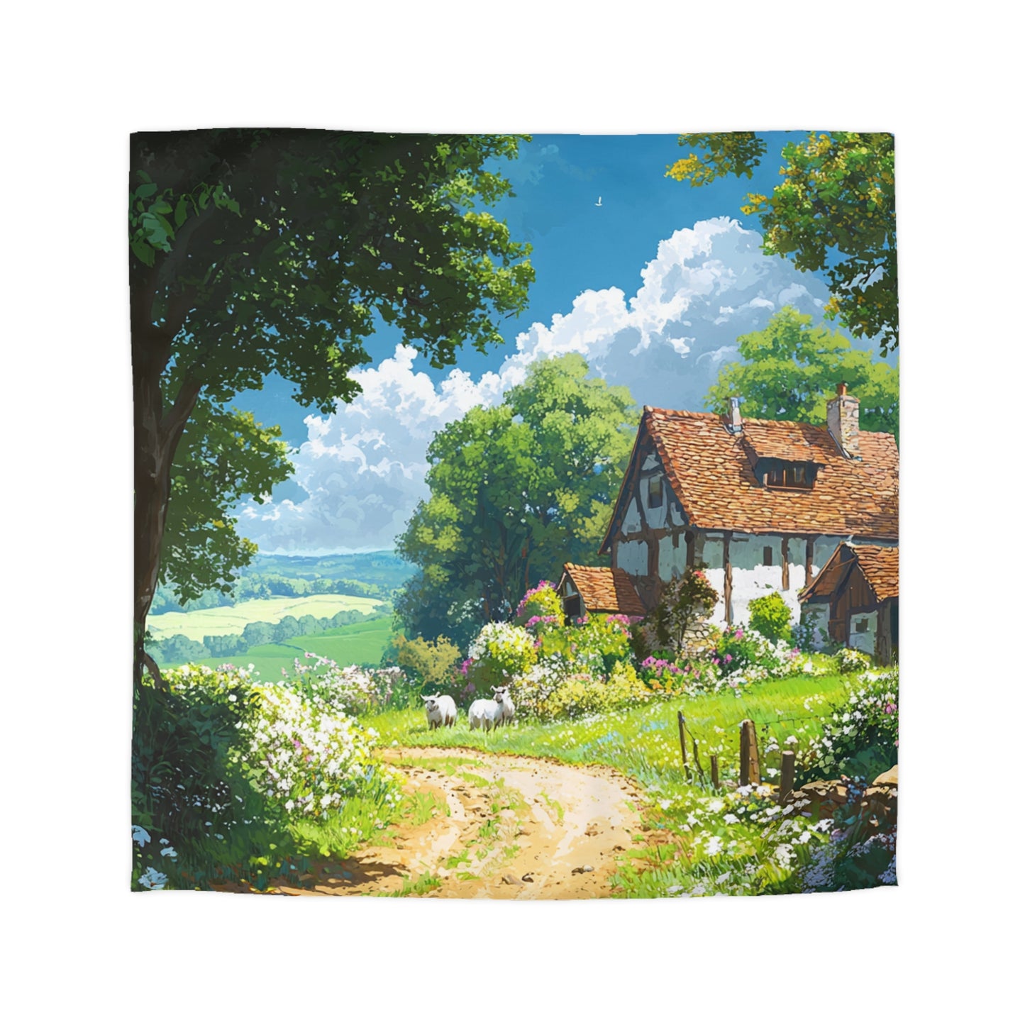 English Cottage In The Countryside - Microfiber Duvet Cover USA and UK