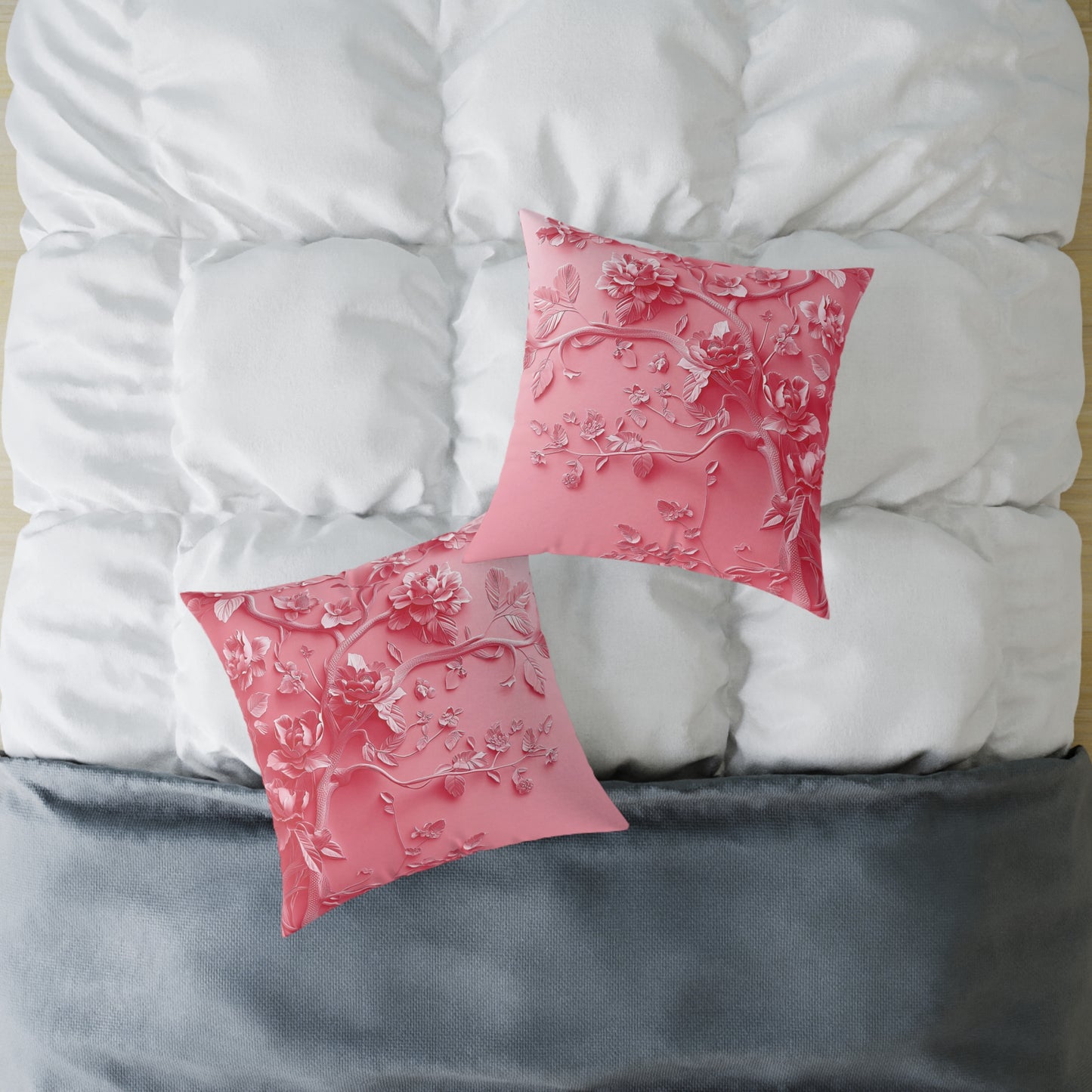 Pink Vine 2 Chinoiseries - Square Poly Canvas Pillow UK