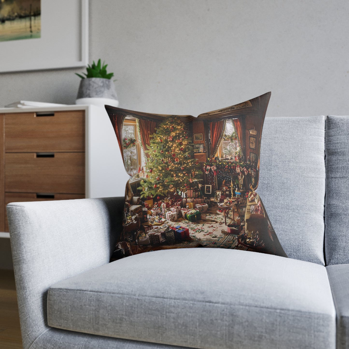 Cosy Christmas Square Pillow - Festive Home Decor UK