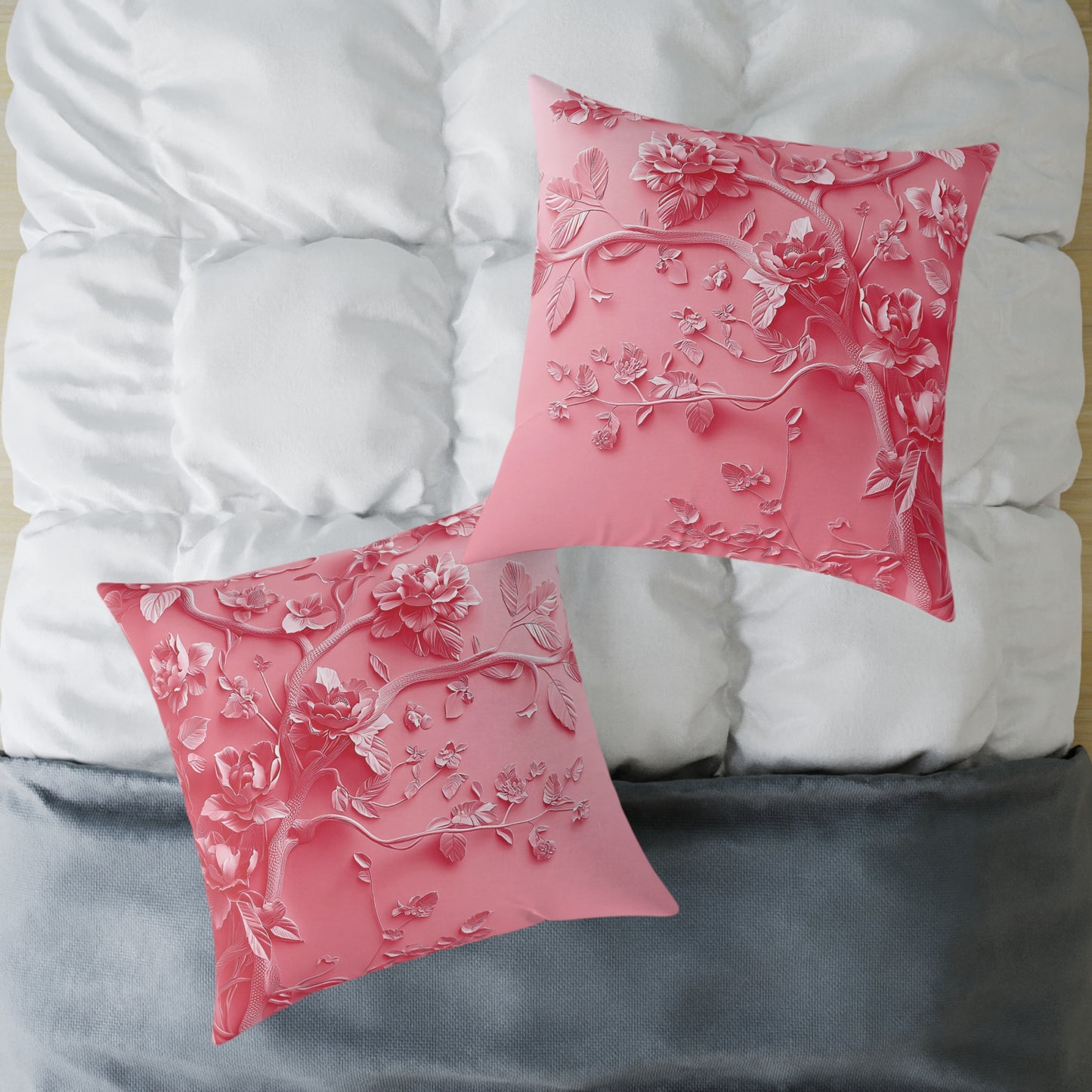 Pink Vine 2 Chinoiseries - Square Poly Canvas Pillow UK