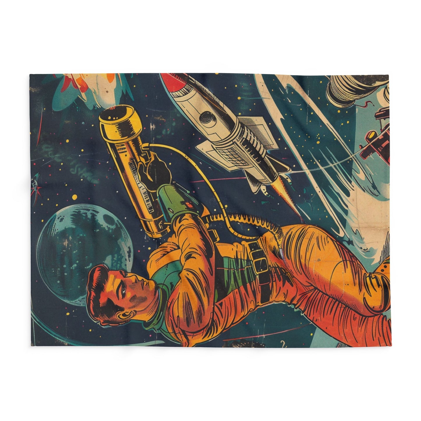 Retro Space Adventure Fleece Blanket 7 - Cosy Gift for Sci-Fi Lovers UK