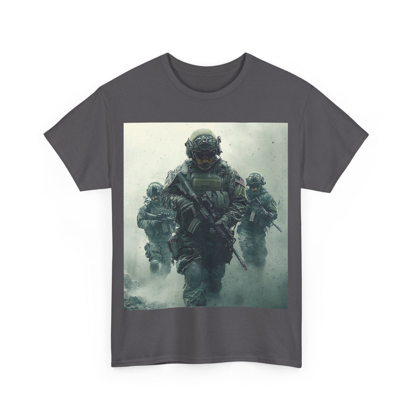 Heavy Cotton Tee - Military Action Print Tee UK