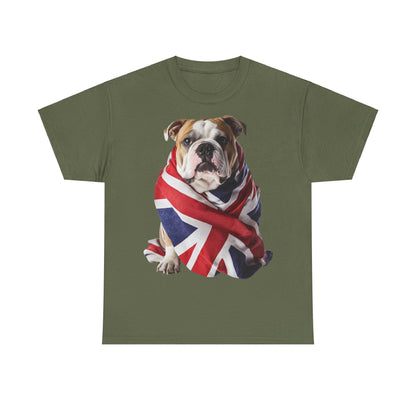 British Bulldog In Union Jack - Unisex Heavy Cotton Tee - Cute Dog Lover Gift UK