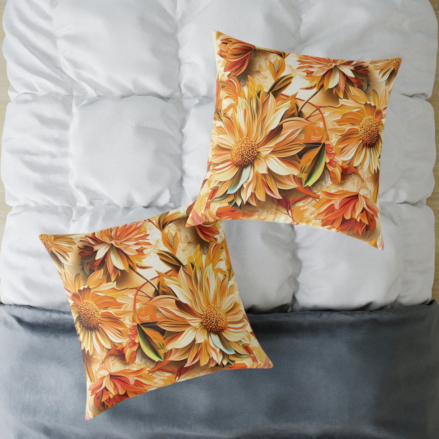 **Flowers Chinoiseries - Square Poly Canvas Pillow UK