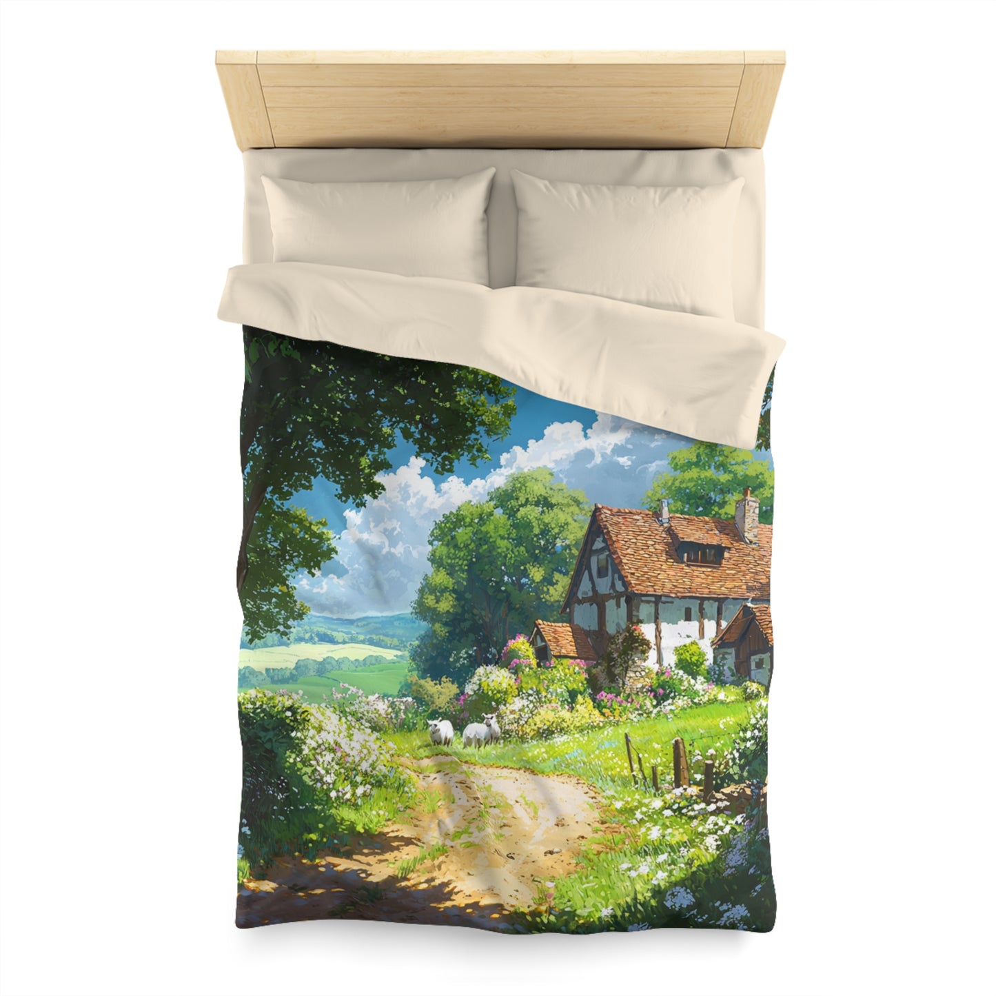 English Cottage In The Countryside - Microfiber Duvet Cover USA and UK