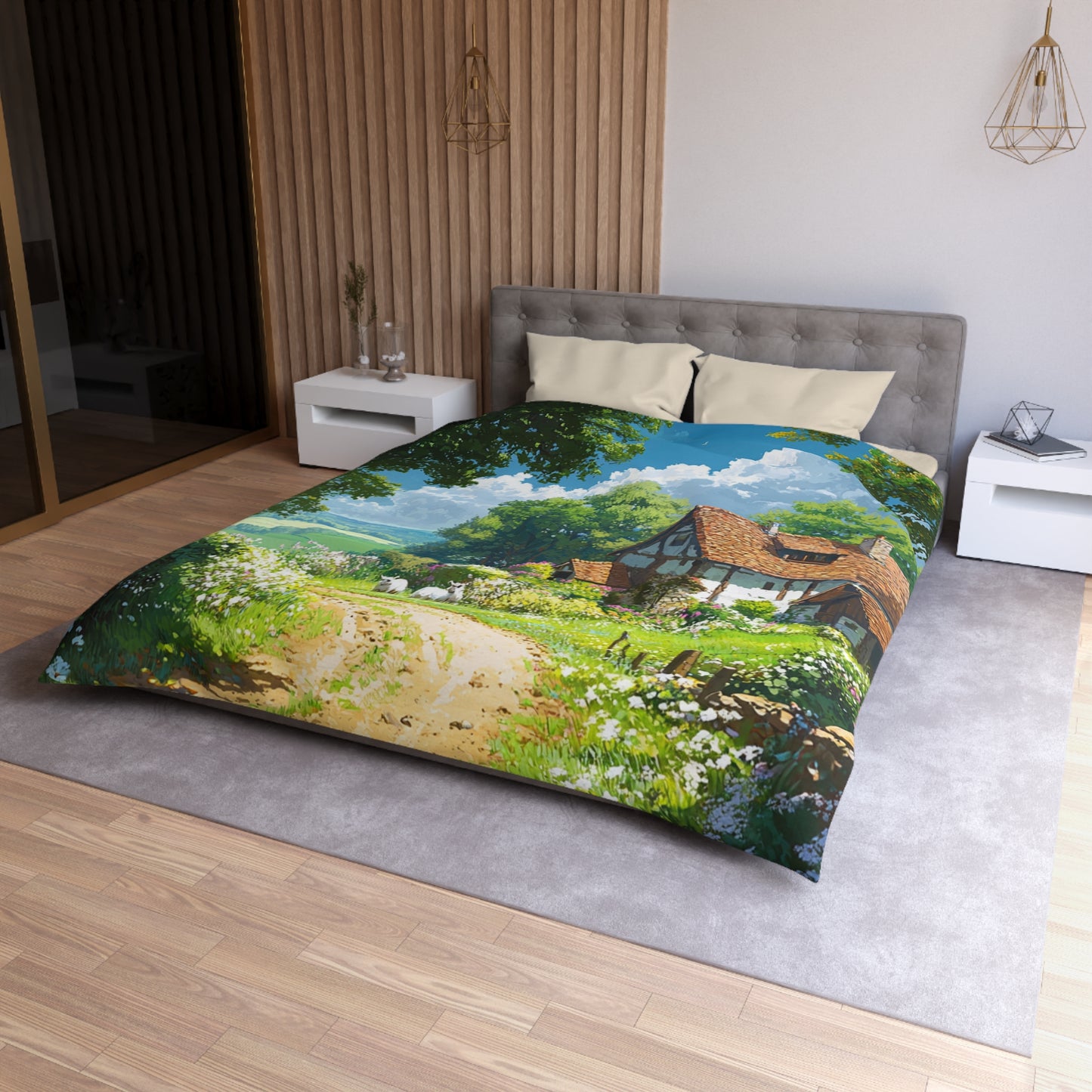 English Cottage In The Countryside - Microfiber Duvet Cover USA and UK